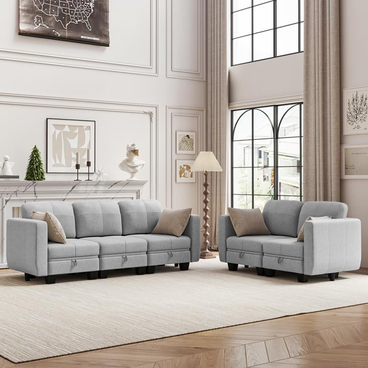 5 Seater Fabric Corner Sofa , Light Grey