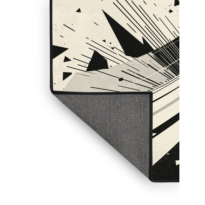 Tapis beige à motif géométrique doux et moelleux en demi-lune Trick Bold & Eclectic, 3 X 5