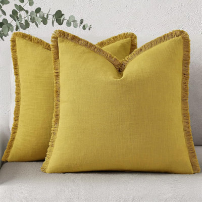 Housses de coussin moutarde en lin jaune moutarde (22 x 22 pouces, ensemble de 2)