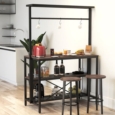 Kitchen Island, Bakers Rack, Island Table For Kitchen,3 Tier Microwave Stand Oven Shelf With Storage, Storage Shelf For Kitchen Dining Room Living Room,3 Hooks