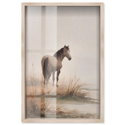 Décoration murale campagnard Faded Equine Shadowbox par Art Remedy, cadre blond, 17 x 25