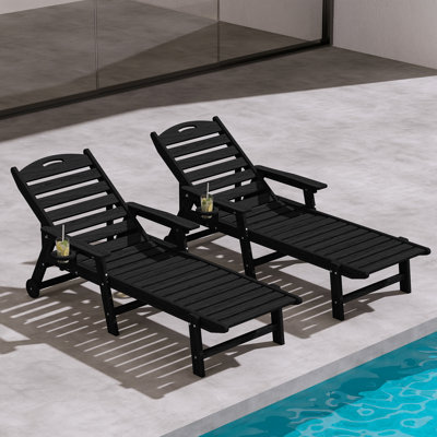 Oversized HDPE Chaise Lounges – Adjustable 5-Position Outdoor Recliners with Wheels & Cup Holders, Weather-Resistant for Patio, Pool, Garden