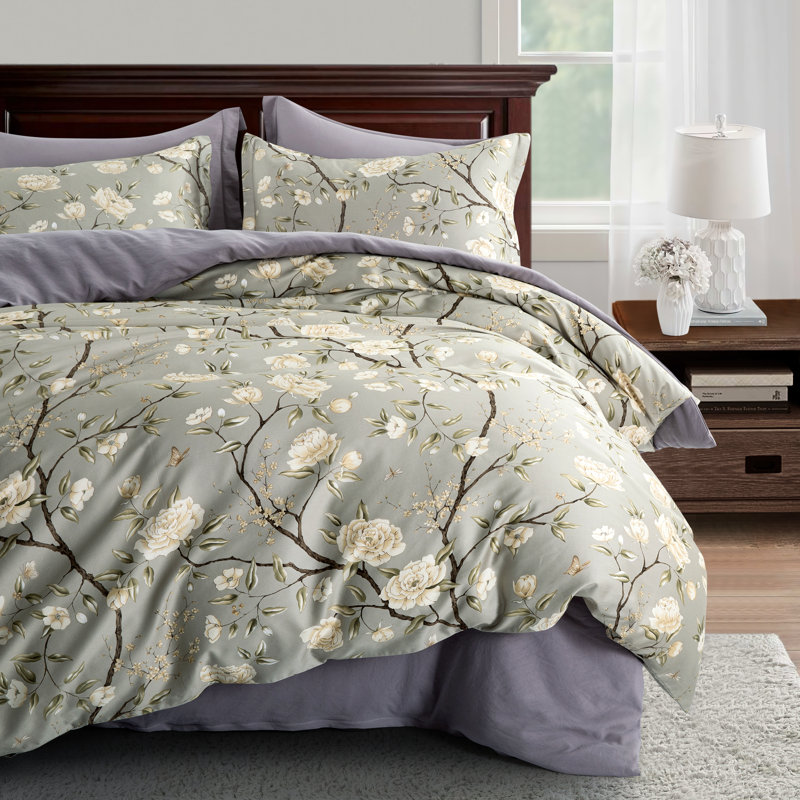 Ensemble de housse de couette en satin de coton , Housse de couette grand + 2 grandes taies décorat