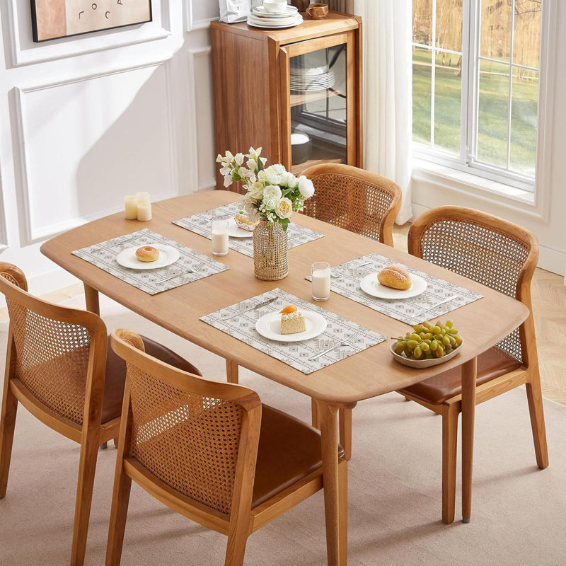 Ensemble de 6 napperons de table de salle à manger en lin à rayures géométriques