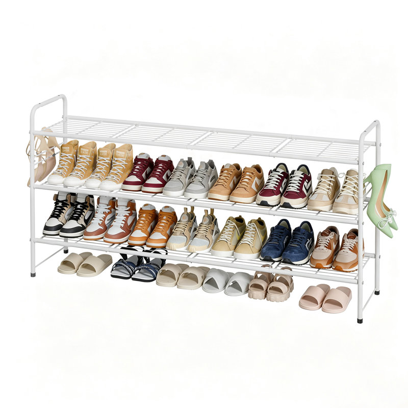 Étagère à chaussures à 3 niveaux de 112 cm de long, pour 20 paires de chaussures., Blanc