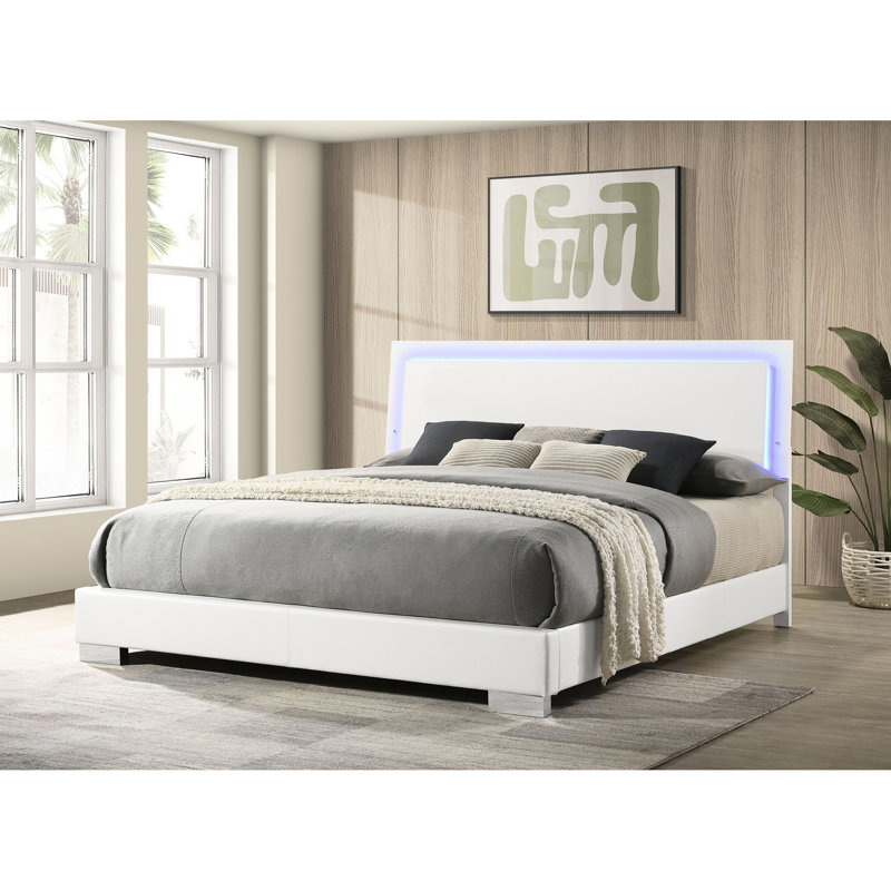 Lit à panneau très grand avec lumières à DEL écoénergétiques, panneau blanc ultrabrillant, idéal pour les chambres minimalistes, éclairage oriental contemporain à lattes structurées, finition, tête de lit et,