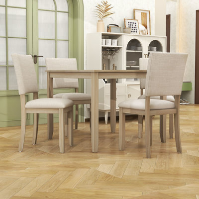 Modern 5-Piece Dining Table Set with Square Table and 4 Upholstered Chairs