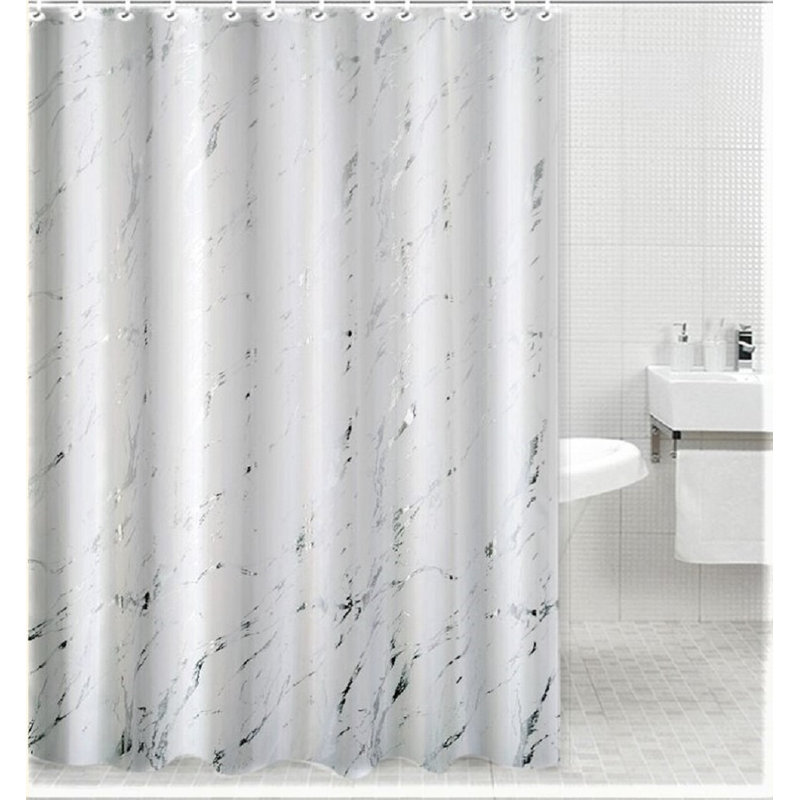 Rideau de douche en polyester à imprimé marbre argenté (gris), Blanc