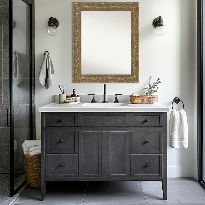 Miroir mural pour salle de bain Luxe, 28,75 po x 34,75 po, Bronze doré
