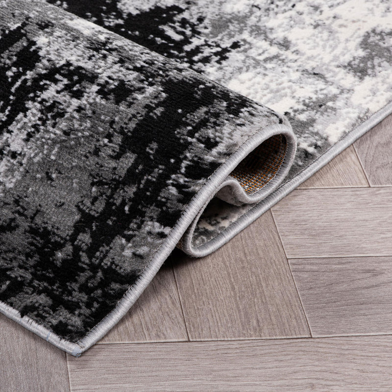Tapis noir / ivoire / gris Schauer, Tapis de couloir de 2 pi x 7 pi
