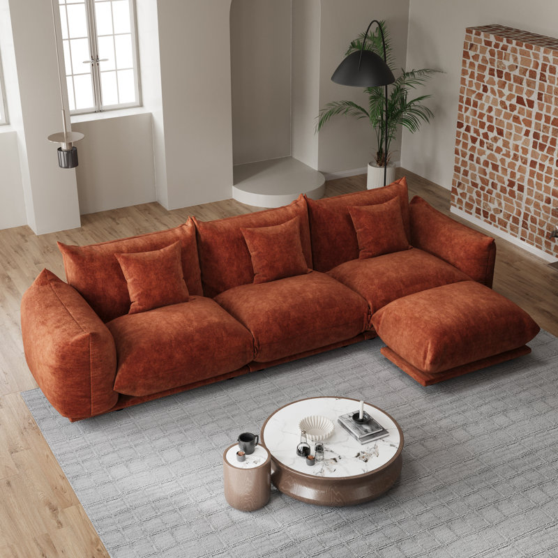 Canapé modulaire en chenille 4 pièces avec repose-pieds, canapé-lit modulaire réversible en tissu doux pour le salon, la chambre à coucher et le bureau