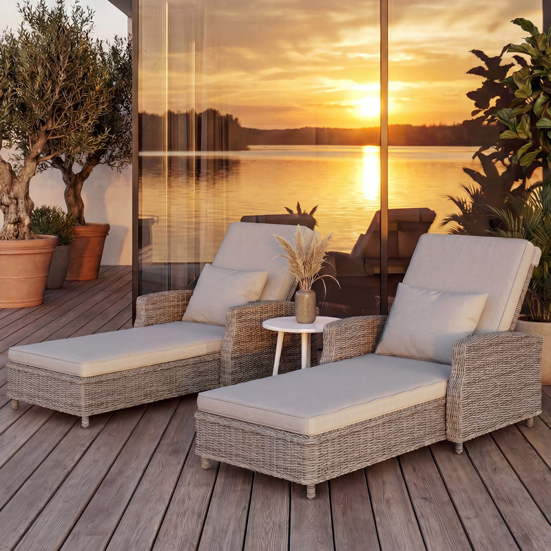 Alyeska Aluminum Outdoor Chaise Lounge With Air Pump, Adjustable Reclining Back & Sunbrella Cushions, Gray Cushion/Gray Frame