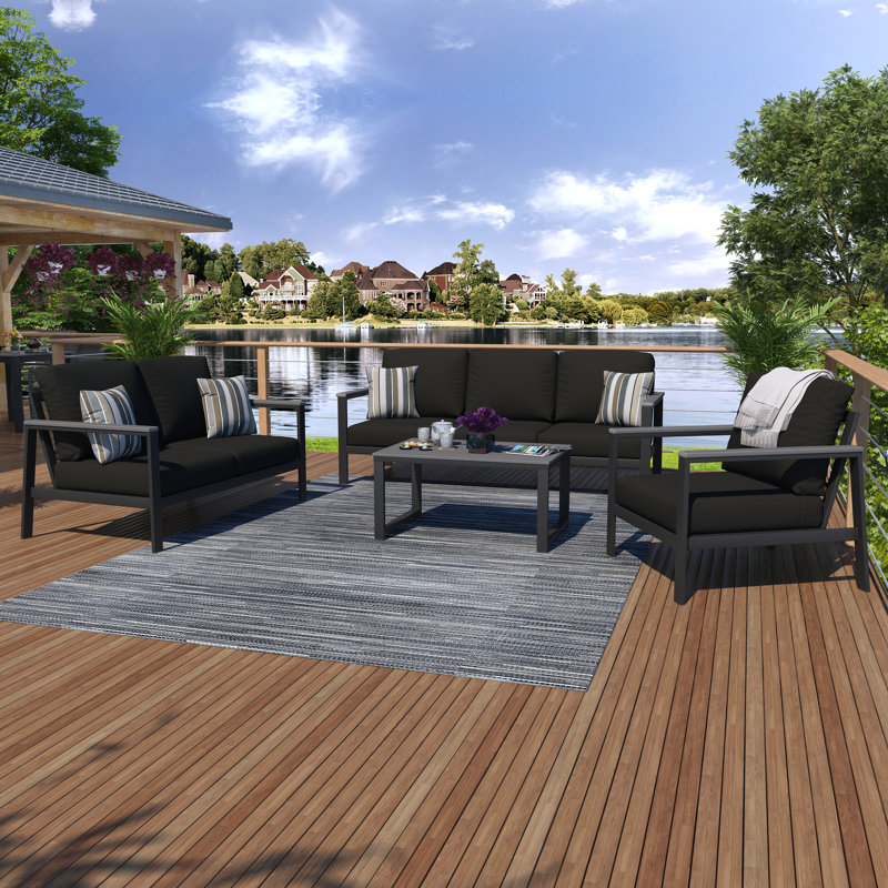 Townsend 4 Piece Sofa Seating Group with Sunbrella® Cushions, Canvas Black Sunbrella® Canvas