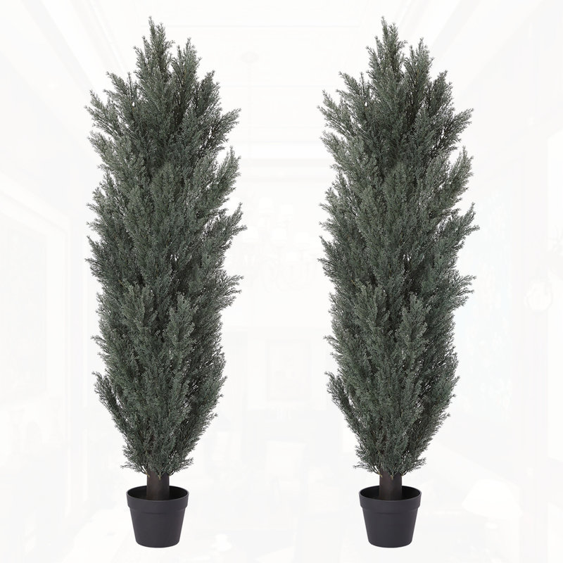 59"H Detachable Artificial Green Cypress Tree 2pcs/set