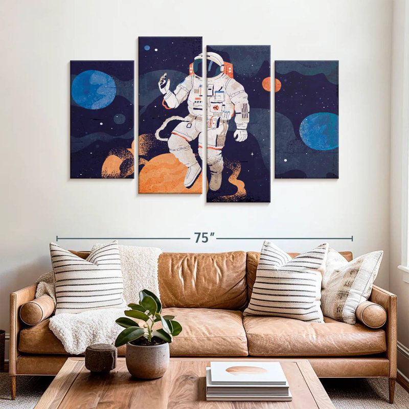 Oberle astronaute avec planètes, H 42 po x l 68 po