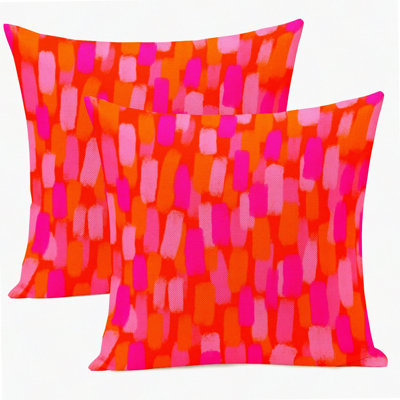Retro 70s Aesthetic Brushstroke Pillow Covers - Set of 2 | Pink Orange Throw Pillowcase for Living Room, Bed, Couch, Sofa | Trendy Funky Home Decor - Cozy Cushion Cover for Dormitory College