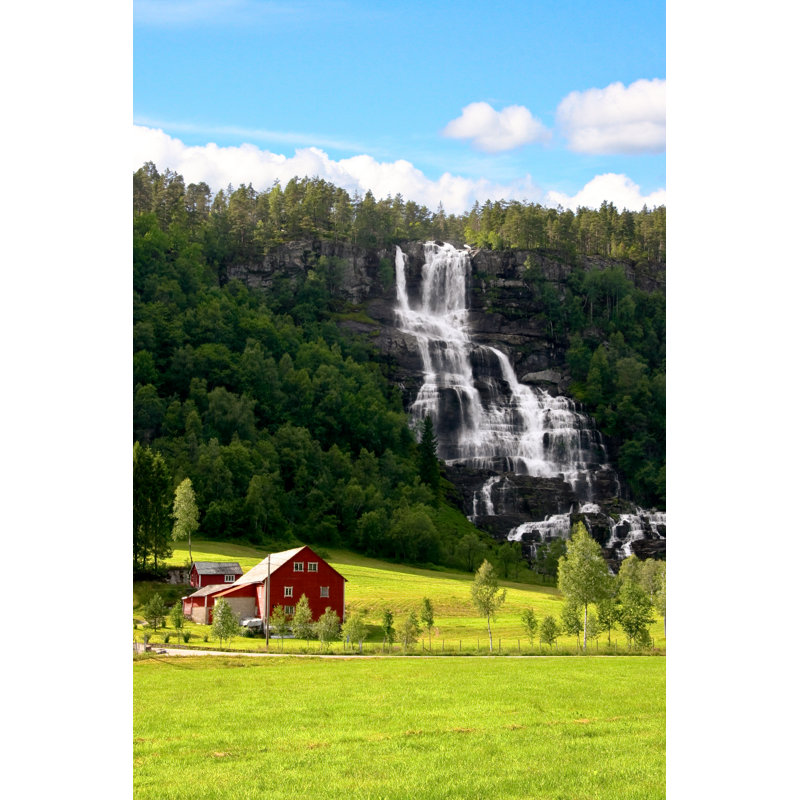 Red Farm A Waterfall by ASIFE - Wrapped Canvas Print, 122cm H x 81cm W
