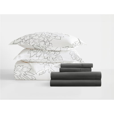 8-Piece Reversible Bedding Bundle - Patterned Duvet Cover, Comforter Insert and Solid Sheet Set