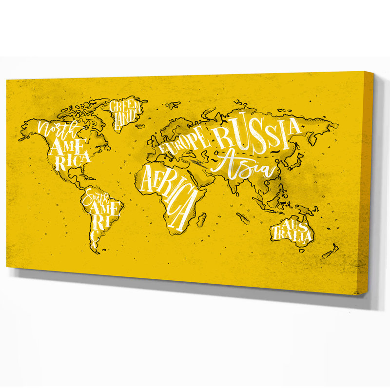 Carte du monde-impression d’art graphique, Toile tendue, H 16 po x l 32 po x p 1 po