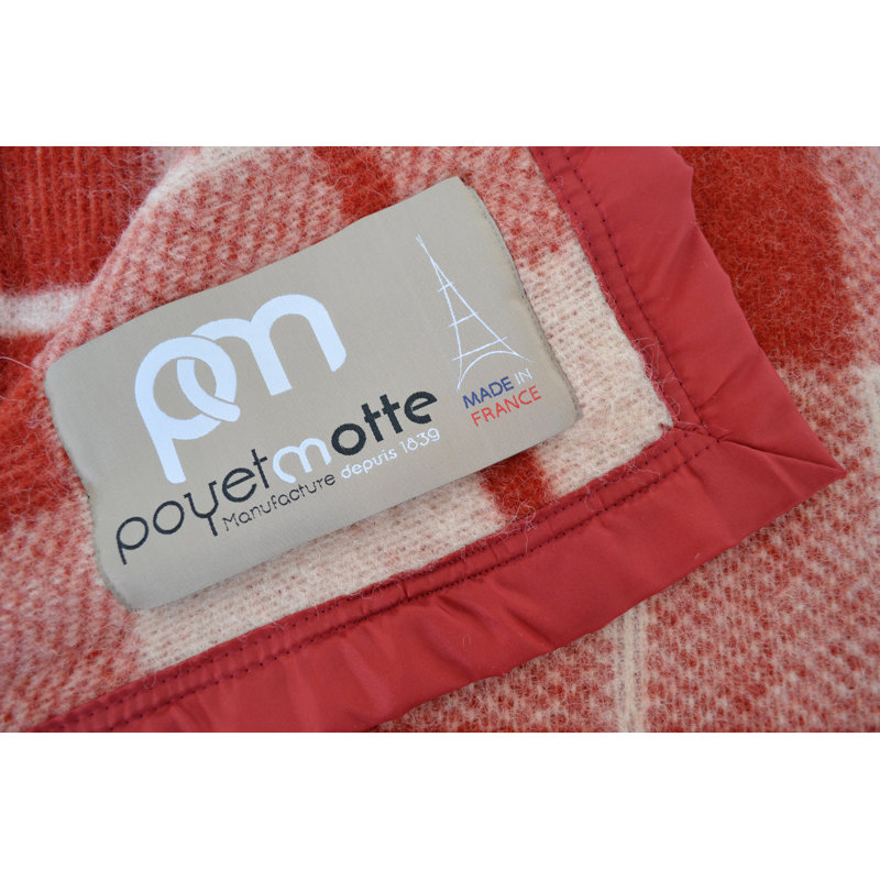 Couverture 100% laine vierge Lyon, Grand, Naturel / rouge