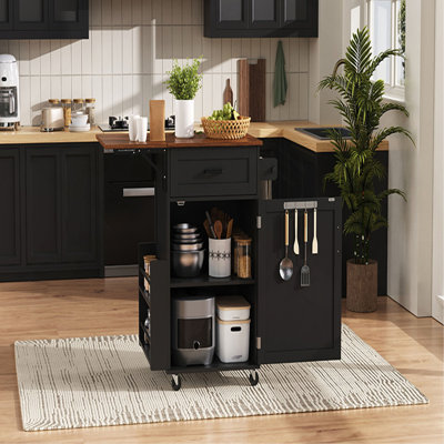 Îlot de cuisine de 39,3 po avec abattant, îlot de rangement avec support latéral ouvert, tiroir, porte-serviettes, chariot de cuisine à roulettes verrouillables pour jardin