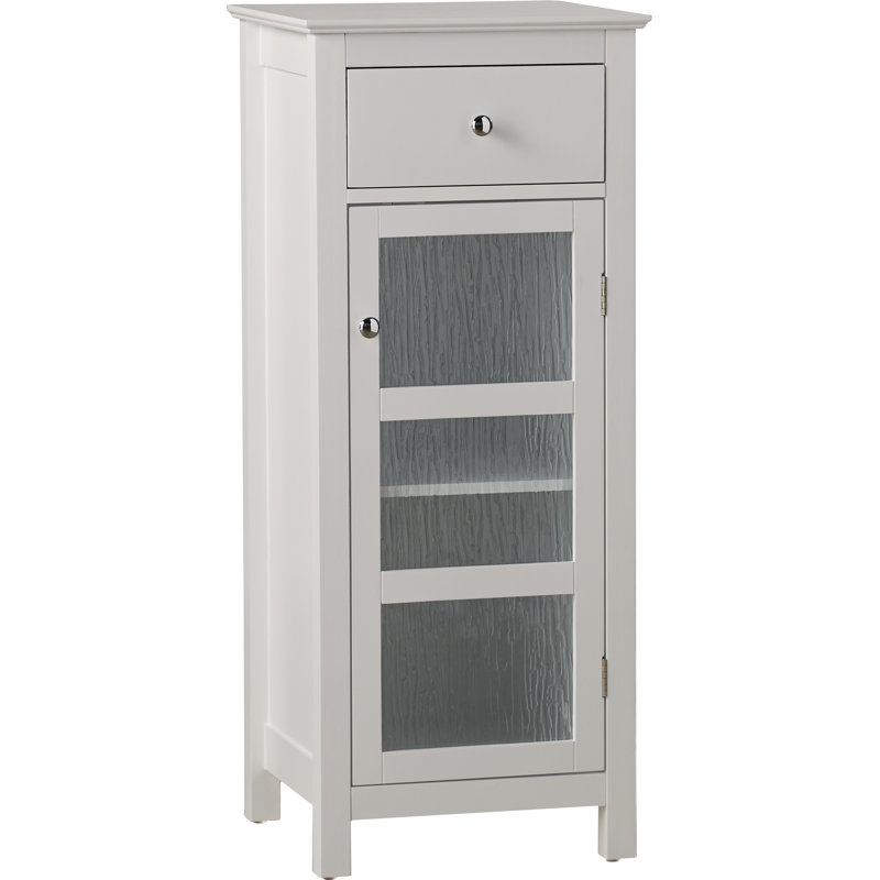 Jaeden Freestanding Floor Accent Storage Cabinet with Drawer, Textured Glass Door and Adjustable Shelf