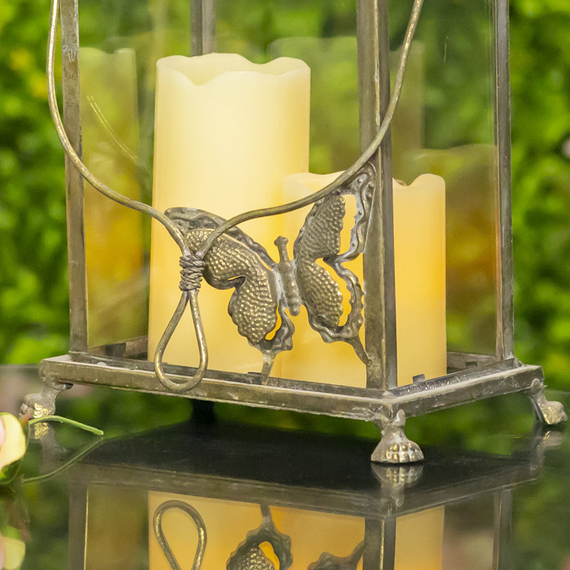 14'' H Tabletop Lantern, Antiqued Gold