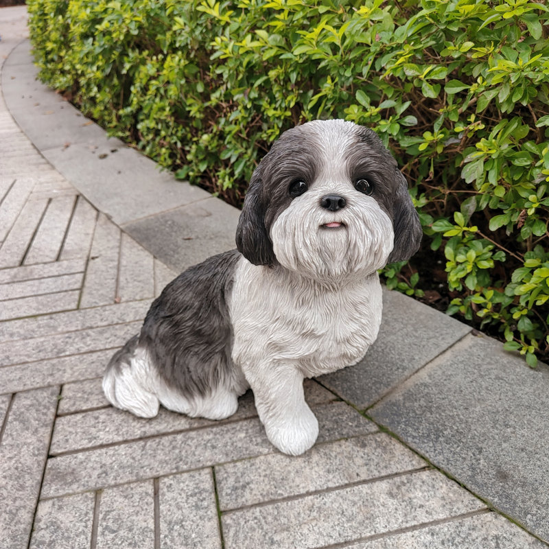 Shih Tzu Harmony: élégante figurine en polyrésine, Noir / blanc