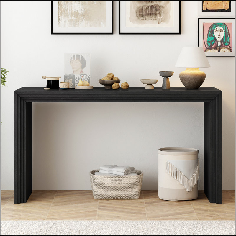 Modern Style Console Table made of Paulownia Solid Wood Veneer,Suitable for Foyer, Living Room, or Entryway., Black