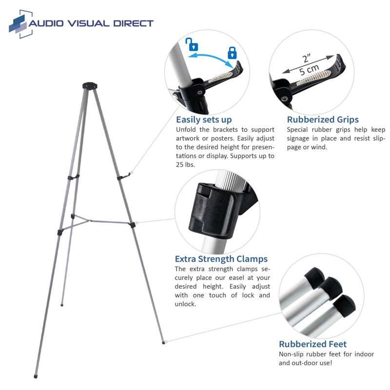 Audio-Visual Direct Folding Adjustable Aluminum Tripod Easel