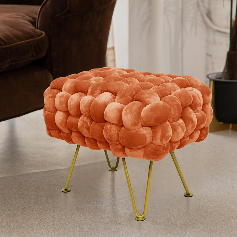 68.6cm Wide Velvet Rectangle Solid Colour Standard Ottoman, Burnt Orange  Velvet