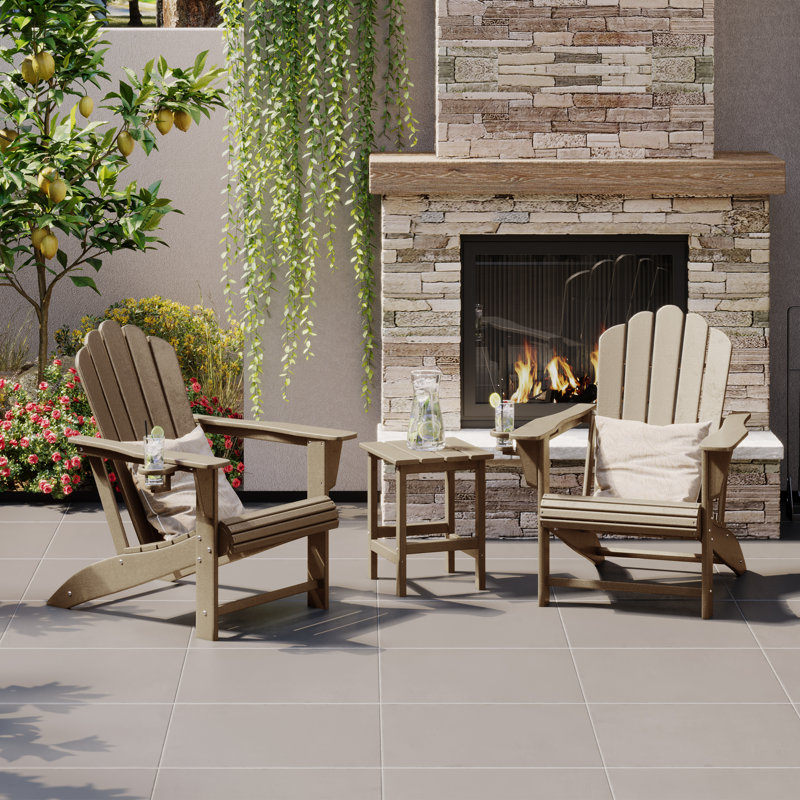 Lucus All-Weather UV-Resistant Adirondack Chair and Side Table 3-Piece Set, Beige