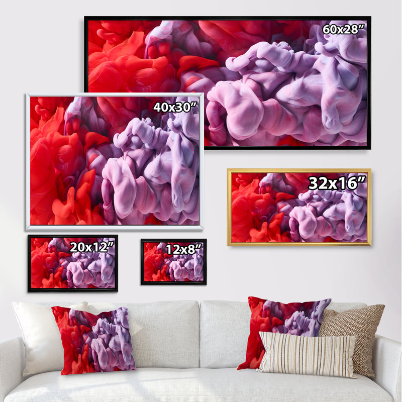 Encre rouge et rose II, impression sur toile, Cadre noir, H 8 po x l 12 po x P 1 po