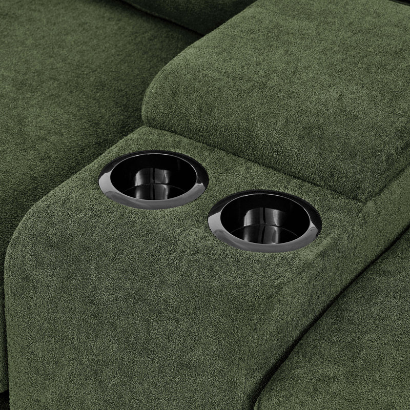 Arhab Upholstered U-Shaped Sectional Reversible, Dark Green Polyester Blend