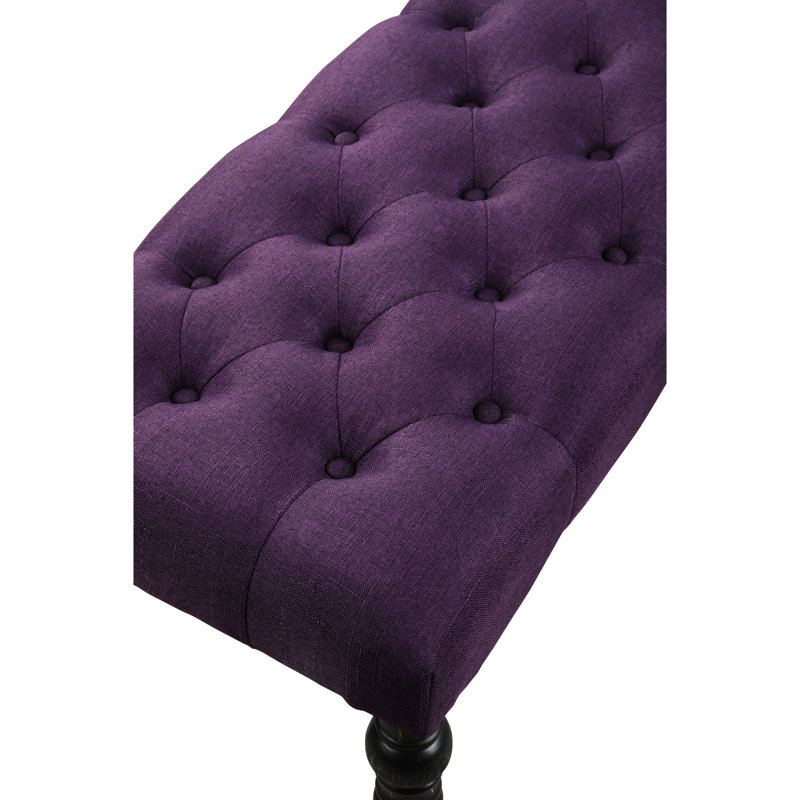 Leviton Fabric Tufted Turned Leg  Dining Bench, Purple