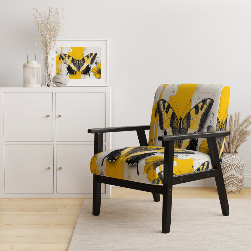 Chaise avec accoudoirs en velours Magiera, Jaune, Noir