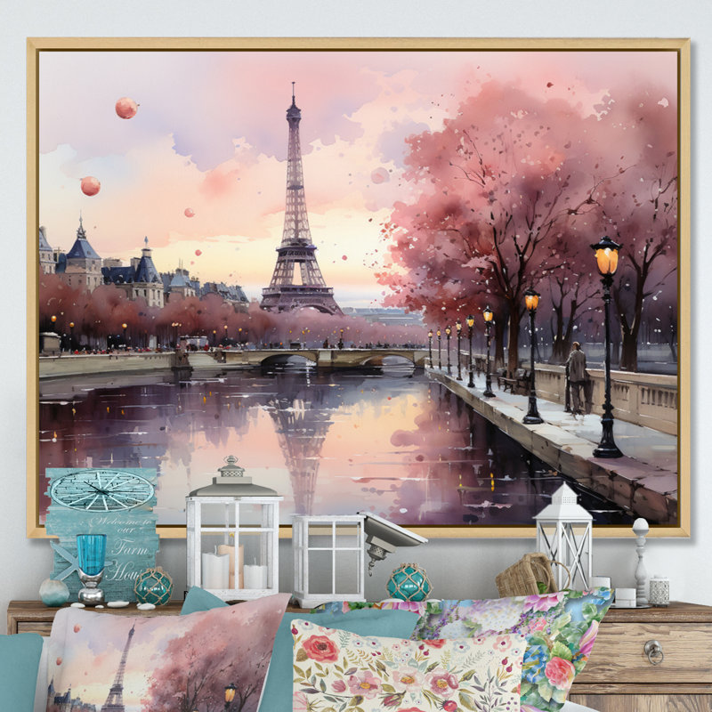 «Pink Twilight Rendezvous In Paris II», impressions sur toile de parcs d'attractions, H 12 po x l 20 po, Naturel
