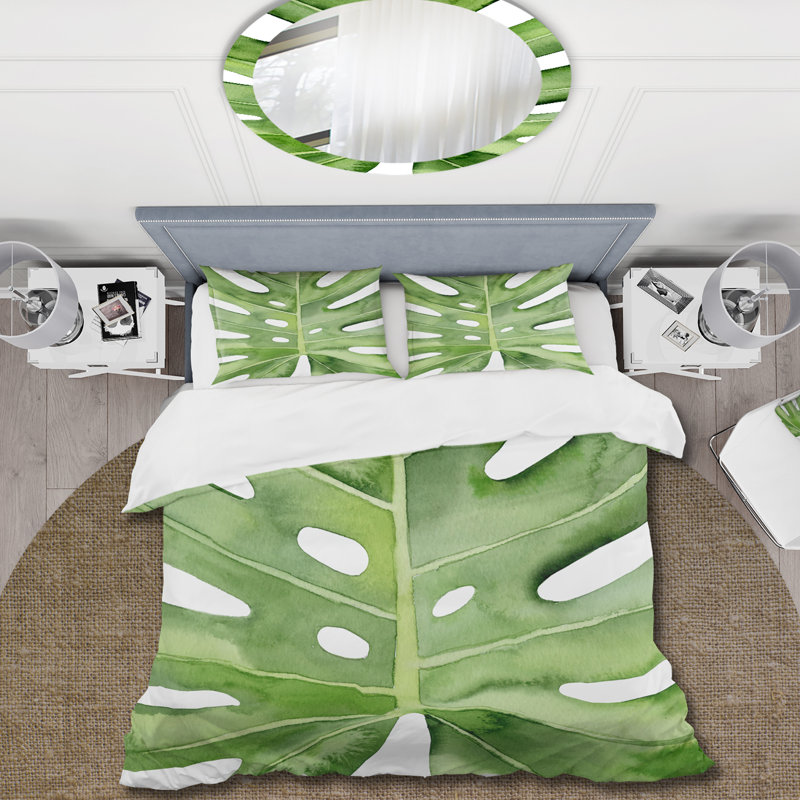 Feuille de monstera vert - détail de palmier tropical - ensemble de housse de couette tropical - polyester en microfibre