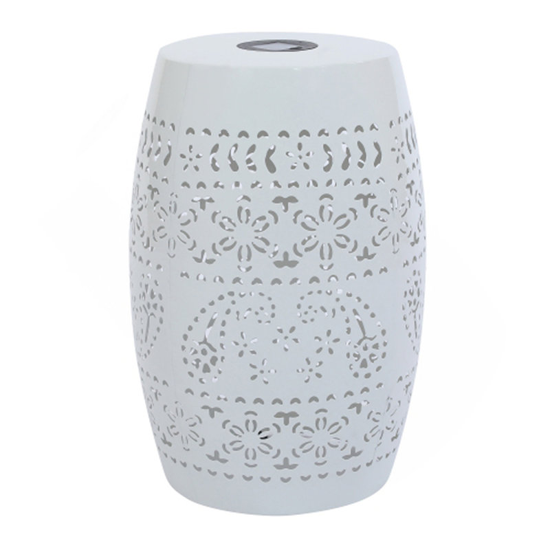 Solar Side Table With Built-In Solar Battery,Stunning Flower Pattern At Night,Eco-Friendly And Energy Efficient Outdoor Furniture Ideal,For Patios Gardens And Backyards(White)