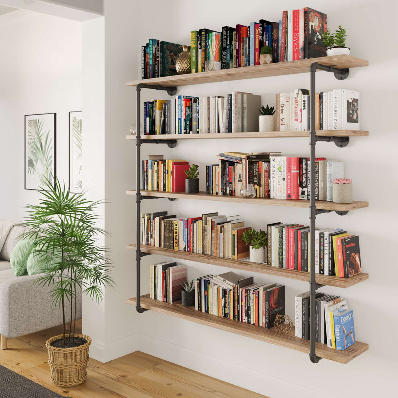 5-Tier Solid Wood Industrial Wall Shelf