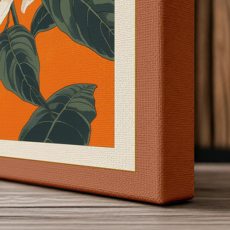 White Flowers Study Botanical - Wrapped Canvas, 30x20 - 76.2 x 50.8 cm, Terracotta Border