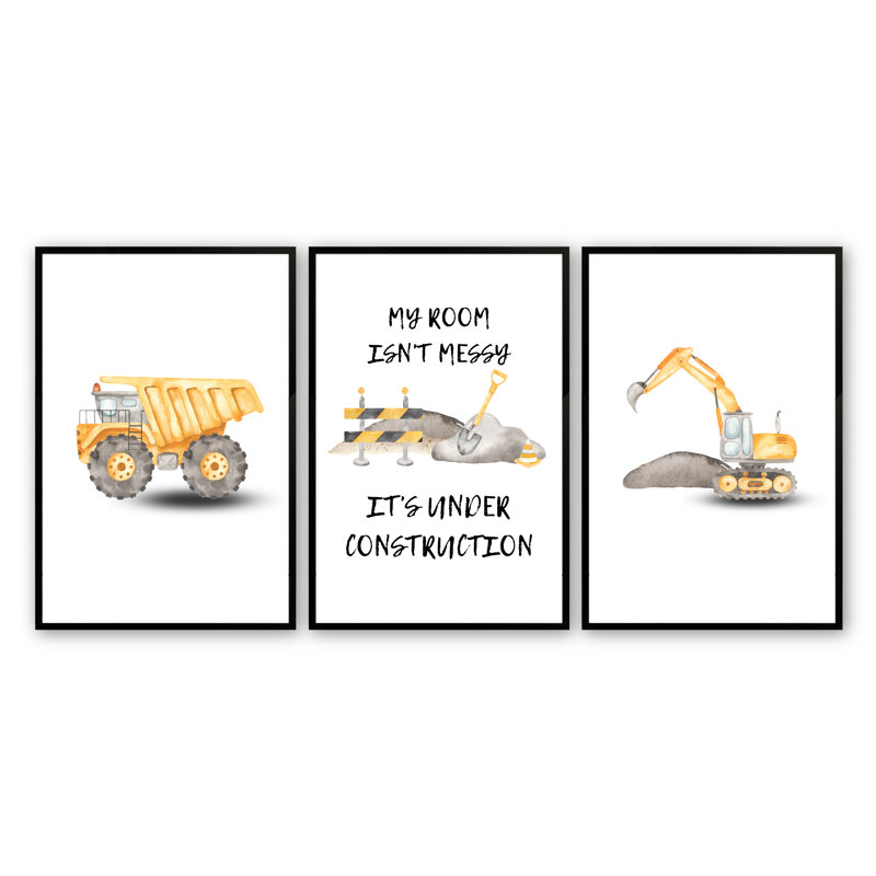 «Hallan the Construction Crew», art encadré 3 pièces, Noir satiné, H 24 po x l 36 po x P 1,25 po