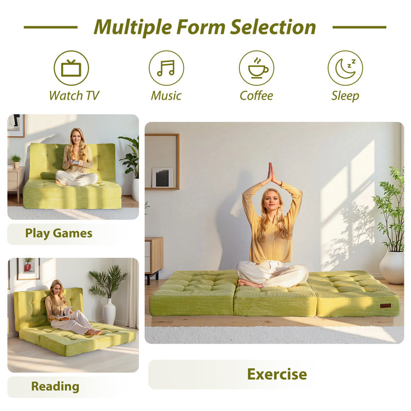 Tri-Fold Velours côtelé 6 po, Lit simple, Vert