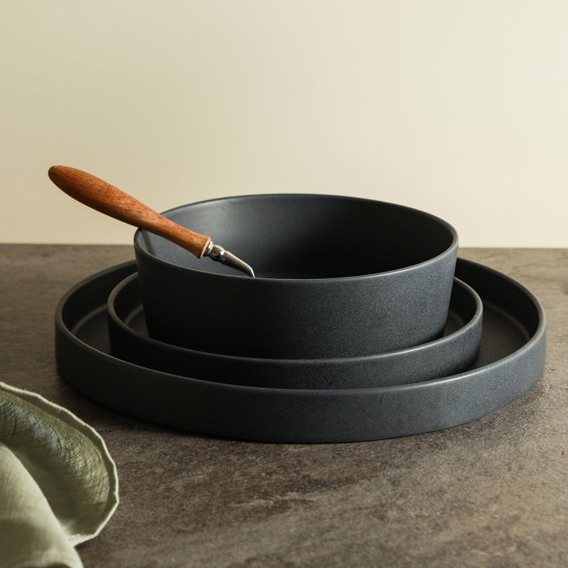 Charcoal Ceramic 12-Piece Dinnerware Set, Service for 4