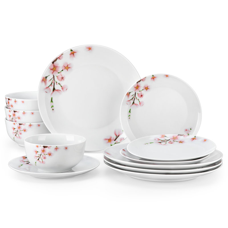 12 Piece Porcelain China Dinnerware Set - Service for 4 