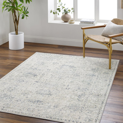Loganne Beige/Dark Blue Machine Washable Area Rug