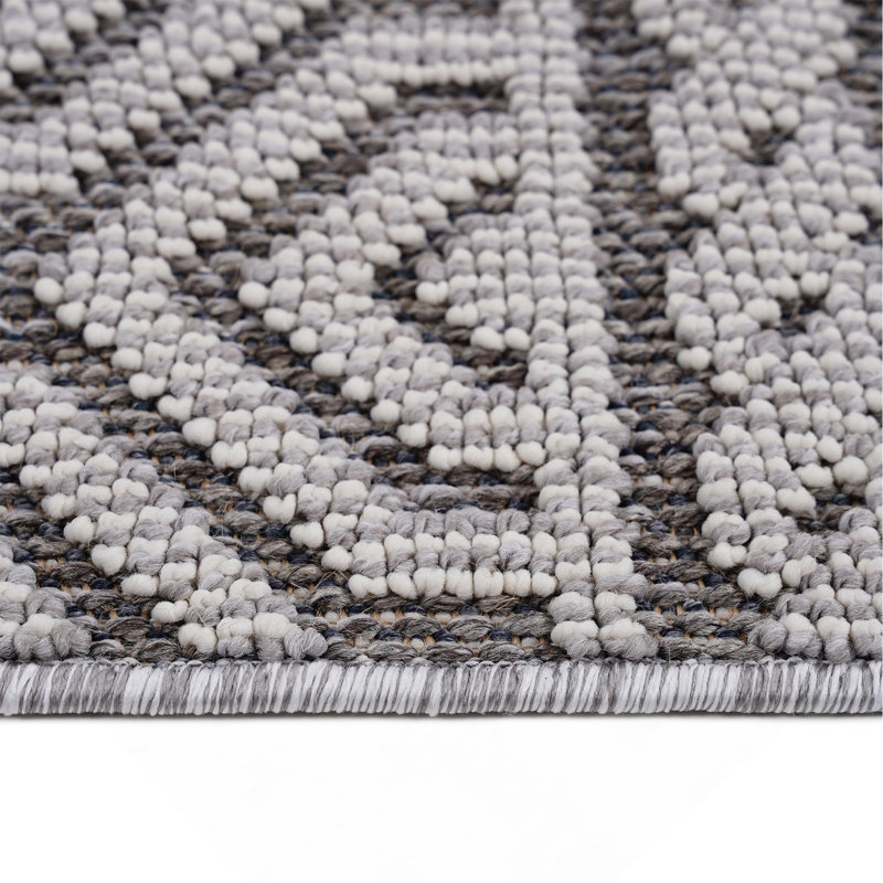 Collection Grey/White /Geometric Indoor/Outdoor Area Rug, Rectangle 6'7" x 7'9"
