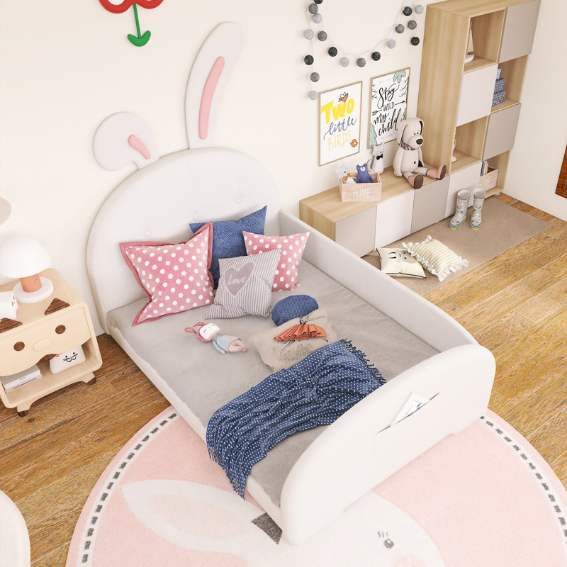 Lit princesse tapissier en bois avec tête de lit et pied de lit, Blanc