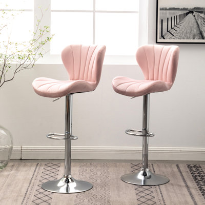 Pink Adjustable , 2 Units - Soft Upholstery, 360 Degree Swivel, Gas-Lift Height Variation, Stylish Footrest Contemporary Seat And Swivel
