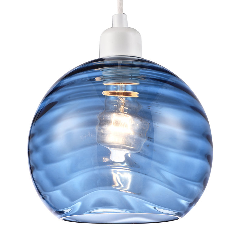 Modern Designer Circular Ribbed Glass Non Electric Pendant Lamp Shade, Blue